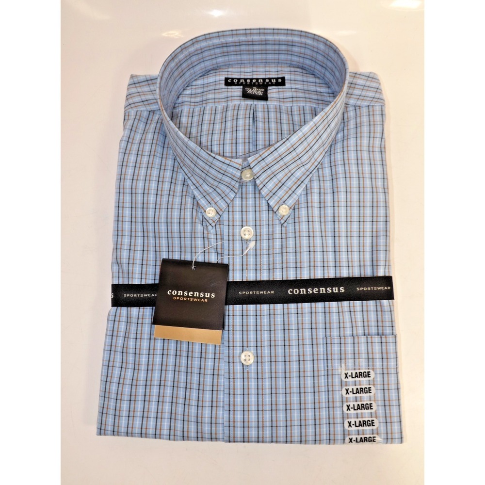 Consensus Sportwear 100% Cotton BluBlast Checked Men's short sleeve Shirt - XL